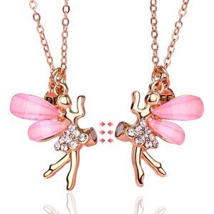 Matching Gold Pink Butterfly Necklaces for Best Friends - Adjustable & Elegant